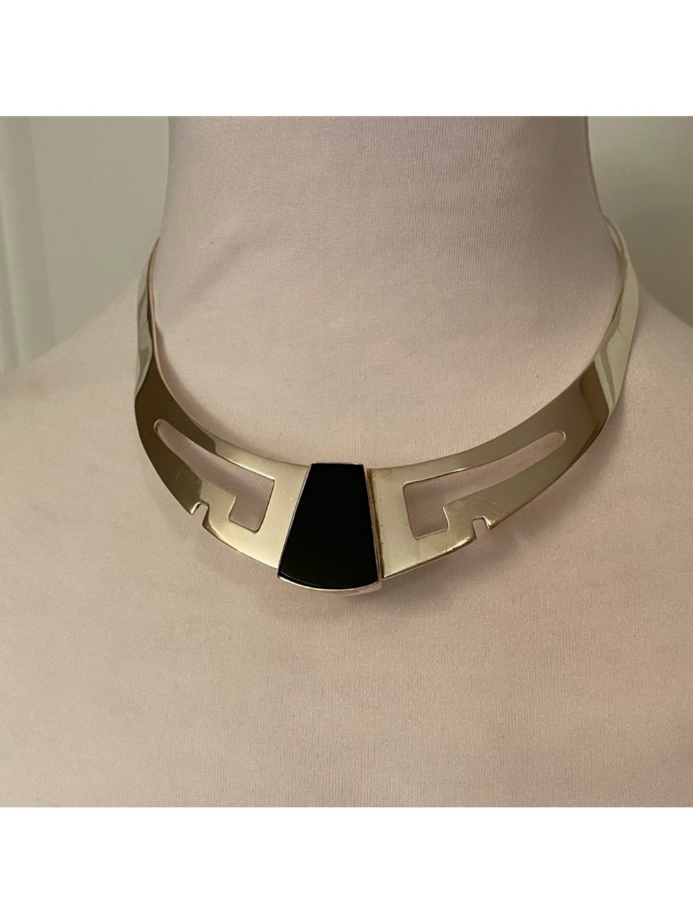 MEXICO MODERNIST NECKLACE STERLING SILVER BLACK ONYX COLLAR TORQUE TS-70 925